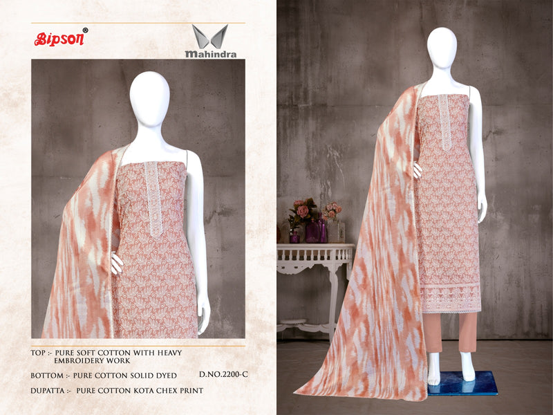 Bipson Fashion Mahindra 2200 Cotton With Thered Embroidery Work Suits