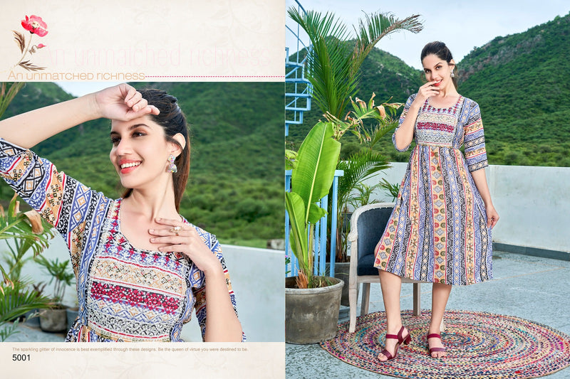 Viyaa Designer Maira Vol 3 Rayon Printed Fancy Naira Style Kurtis