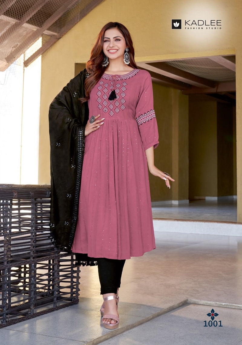 Kadlee Fashion Maitree Rayon With Sequence Work Party Wear Kurtis