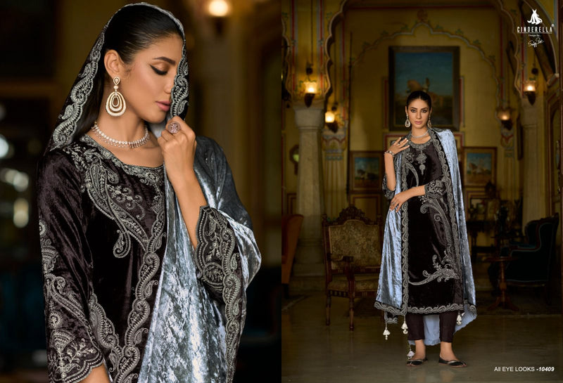 Cindrella Makhmal E kahani Velvet Embroidery Heavy Designer Suit Collection