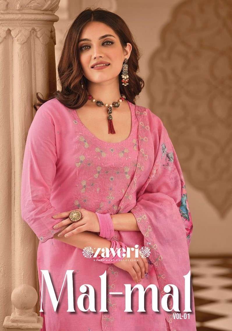 Zaveri Women Beauty Mal Mal Vol 1 Cotton Beautiful Embroidery Designer Ready Made Suits