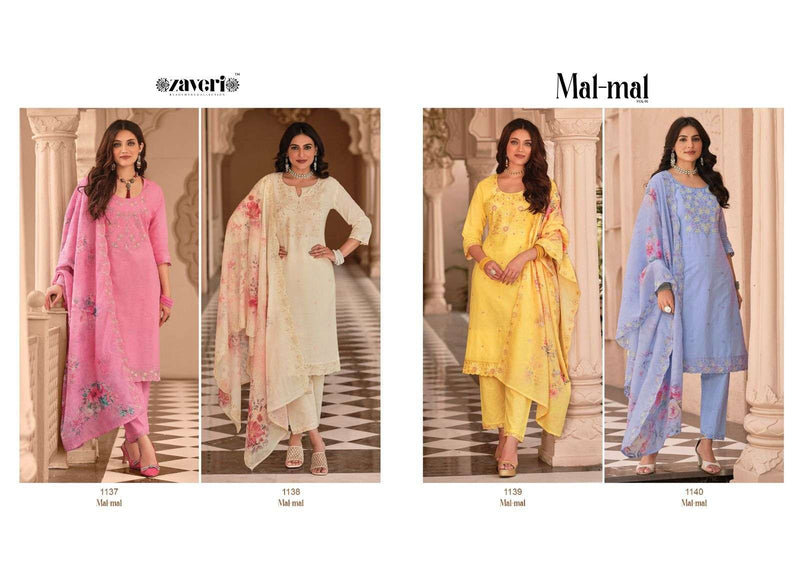 Zaveri Women Beauty Mal Mal Vol 1 Cotton Beautiful Embroidery Designer Ready Made Suits