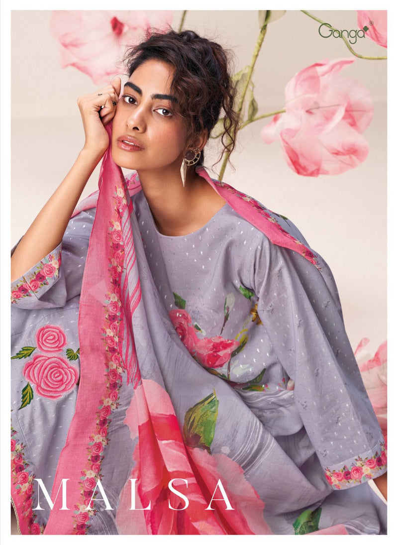 Ganga Malsa Cotton Jari Butti Printed With Embroidery Designer Salwar Suits