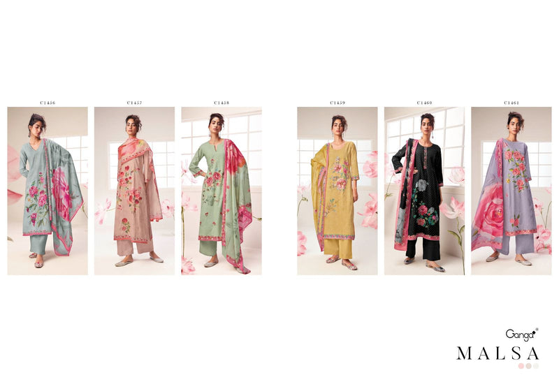 Ganga Malsa Cotton Jari Butti Printed With Embroidery Designer Salwar Suits