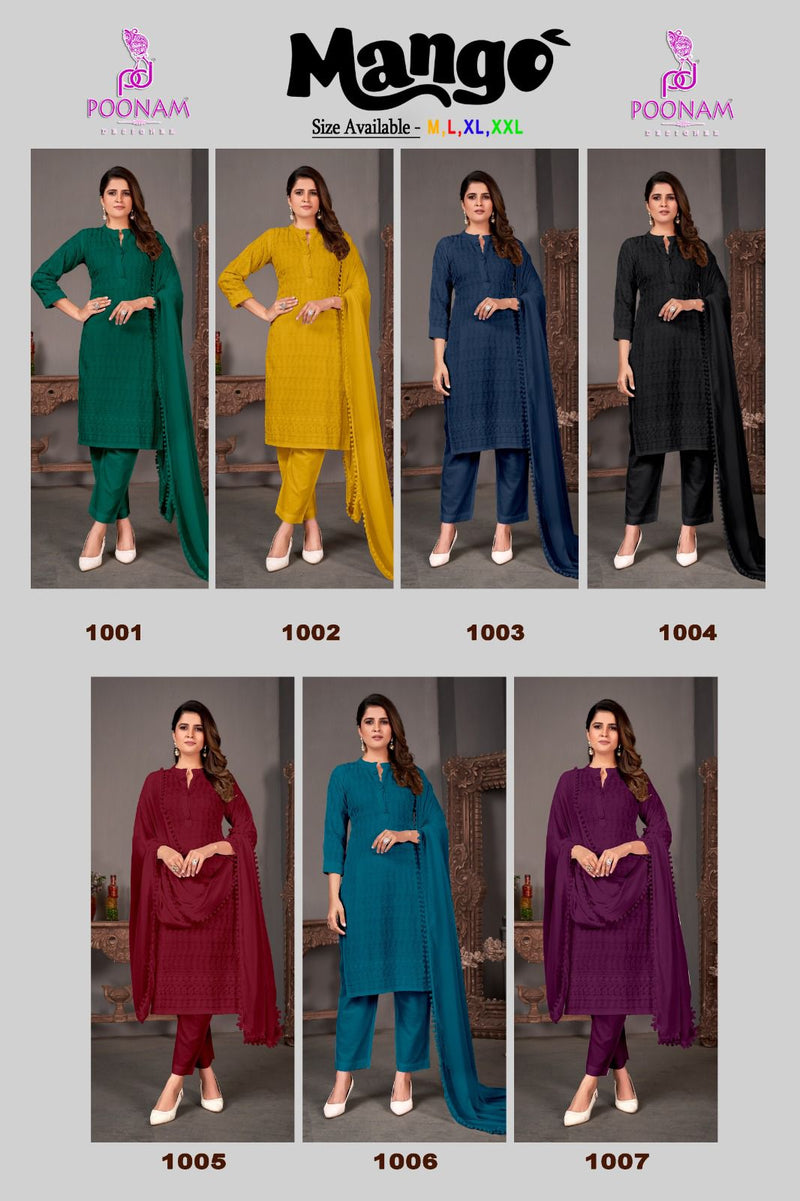 Poonam Designer Mango Chikan Rayon Fancy Kurti Combo