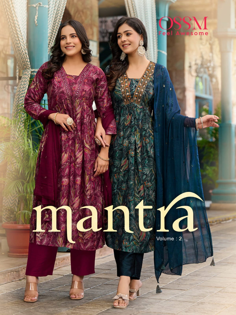 Ossm Mantra Vol 2 Modal Chanderi Foil Printed Designer Kurti With Bottom