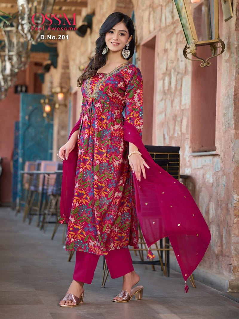 Ossm Mantra Vol 2 Modal Chanderi Foil Printed Designer Kurti With Bottom