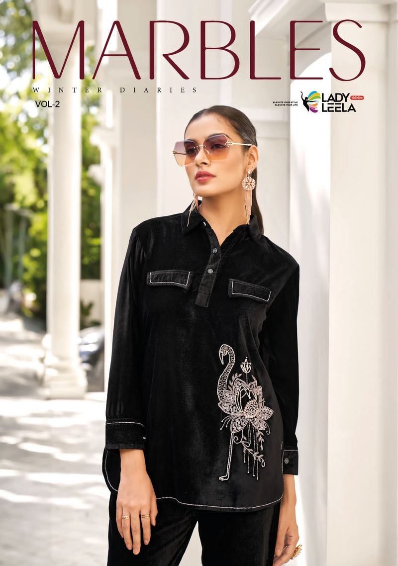 Lady Leela Marbles Vol 2 Velvet Fabric With Designer Fancy Wear Kurti With Pant
