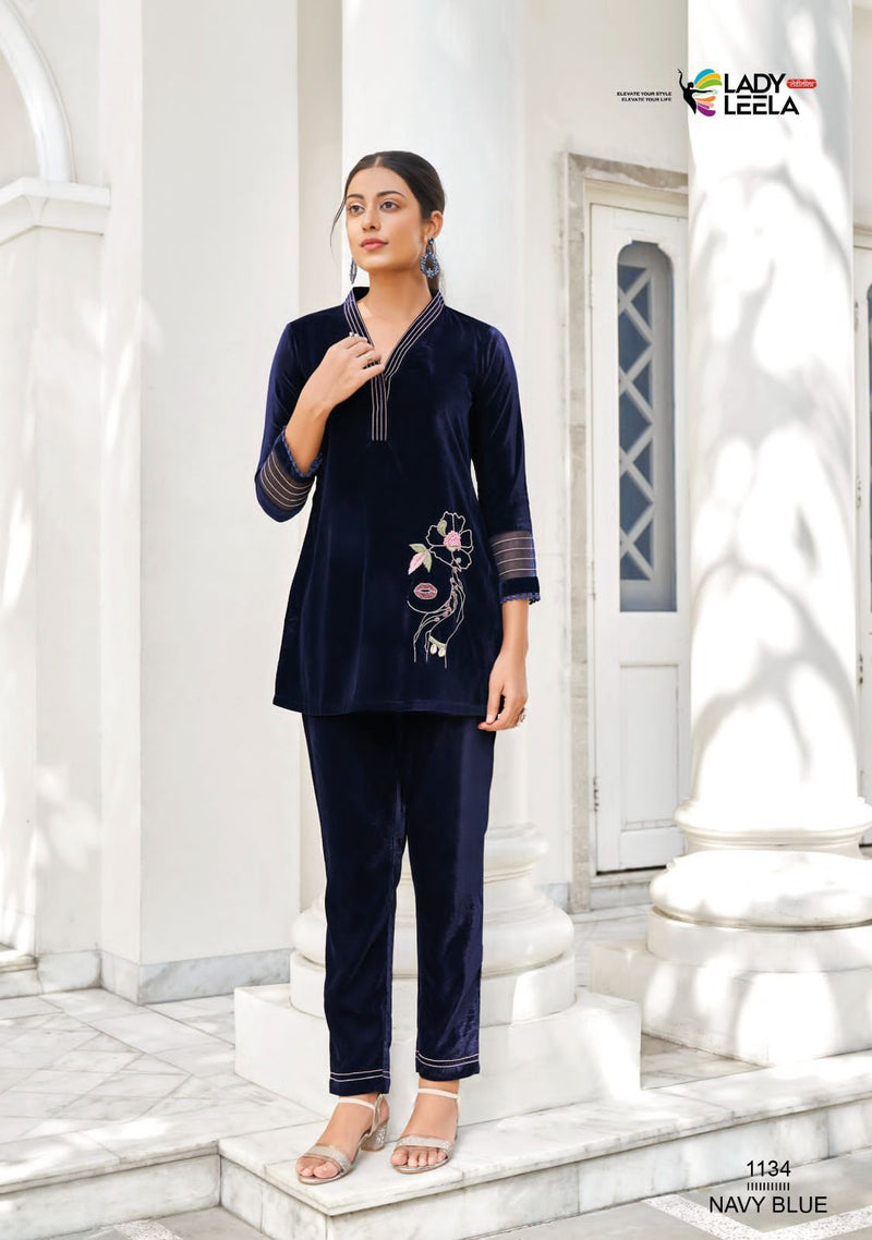 Lady Leela Marbles Vol 2 Velvet Fabric With Designer Fancy Wear Kurti With Pant