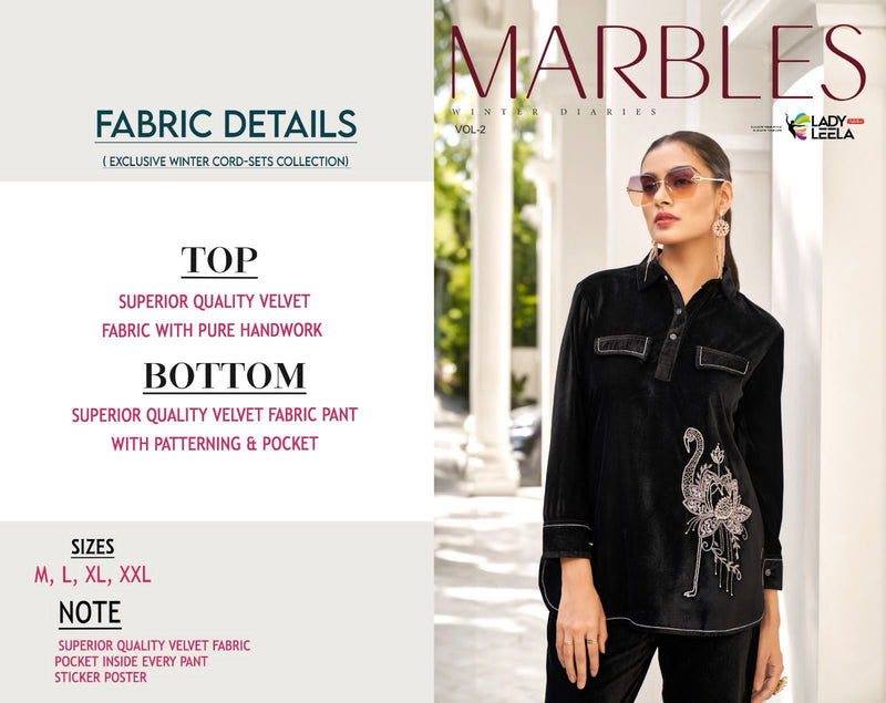 Lady Leela Marbles Vol 2 Velvet Fabric With Designer Fancy Wear Kurti With Pant