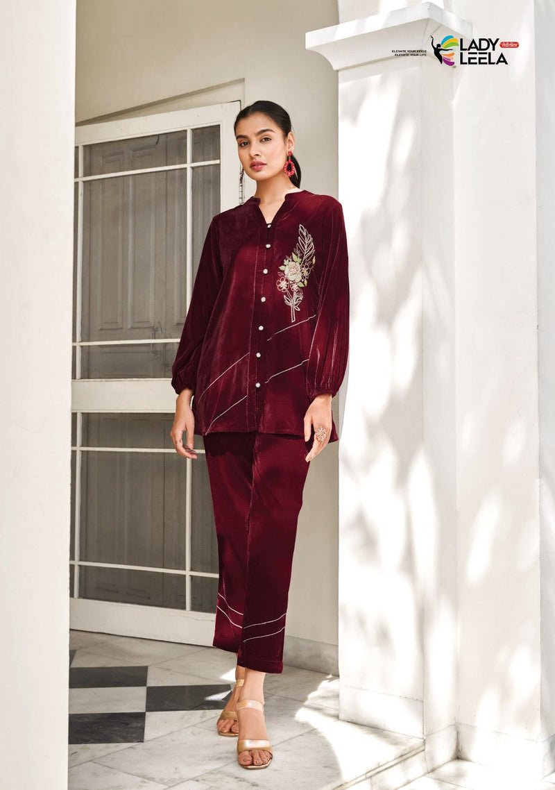 Lady Leela Marbles Vol 3 Velvet Fabric With Pure Handwork Stylish Kurti With Bottom