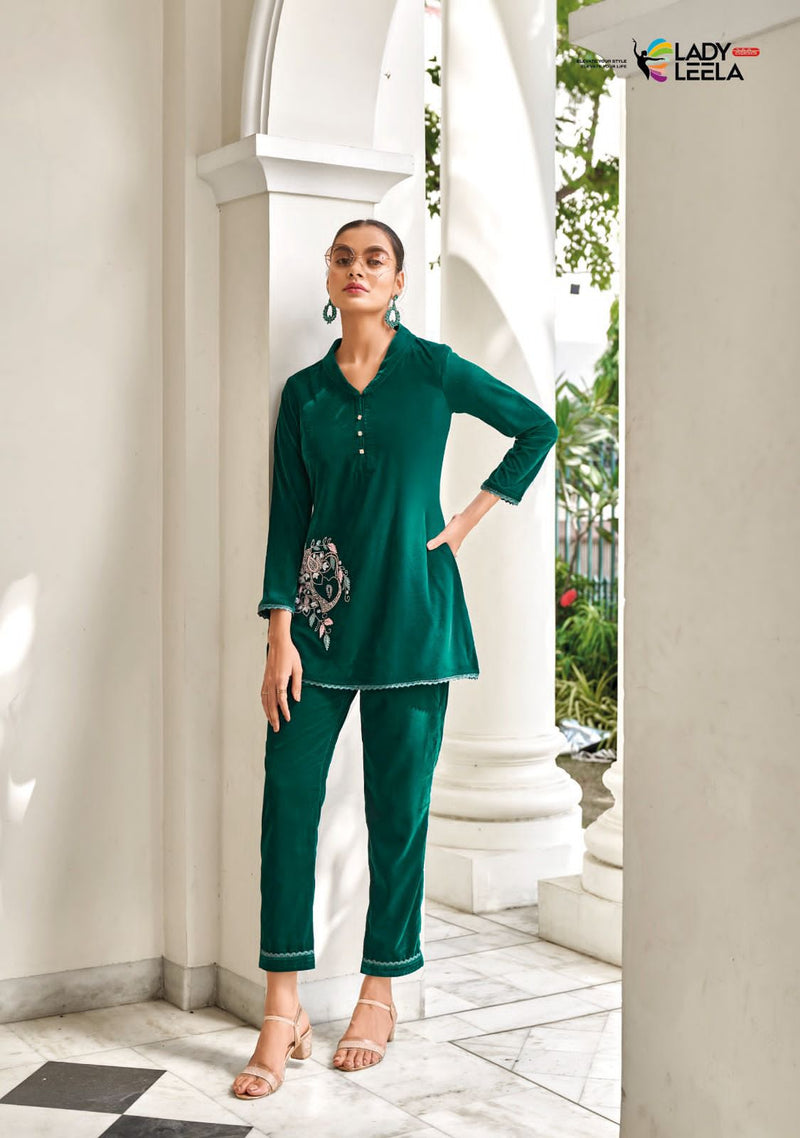 Lady Leela Marbles Vol 3 Velvet Fabric With Pure Handwork Stylish Kurti With Bottom