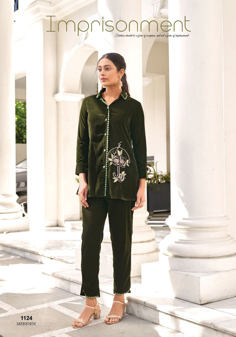 Lady Leela Marbles Vol 3 Velvet Fabric With Pure Handwork Stylish Kurti With Bottom