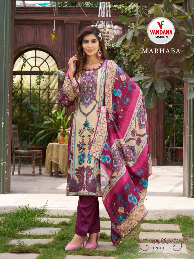 Vandana Fashion Marhaba Pashmina Fancy Printed Party Wear Suit Collection