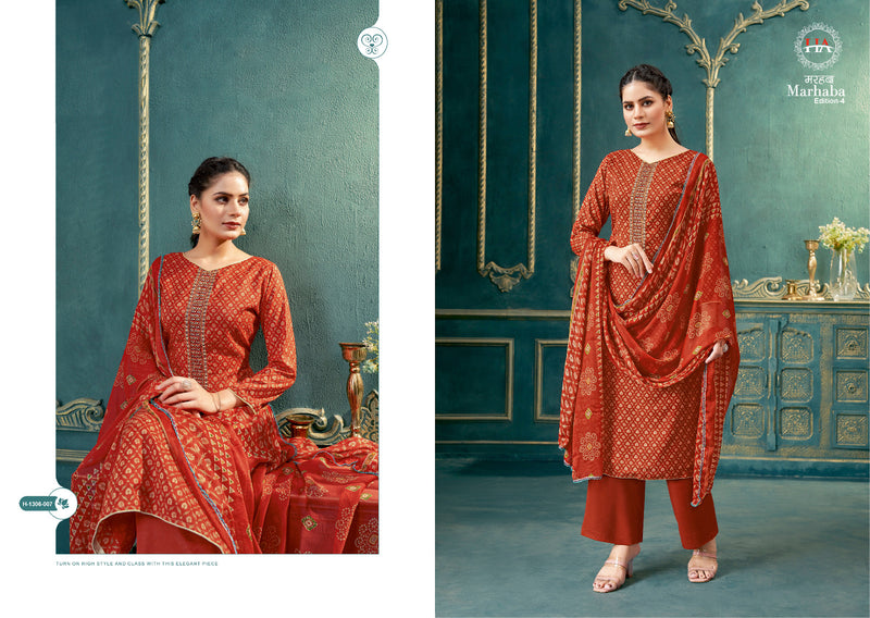 Harshit Fashion Hub Marhaba Vol 4 Cotton Print With Fancy Swarovski Work Suits
