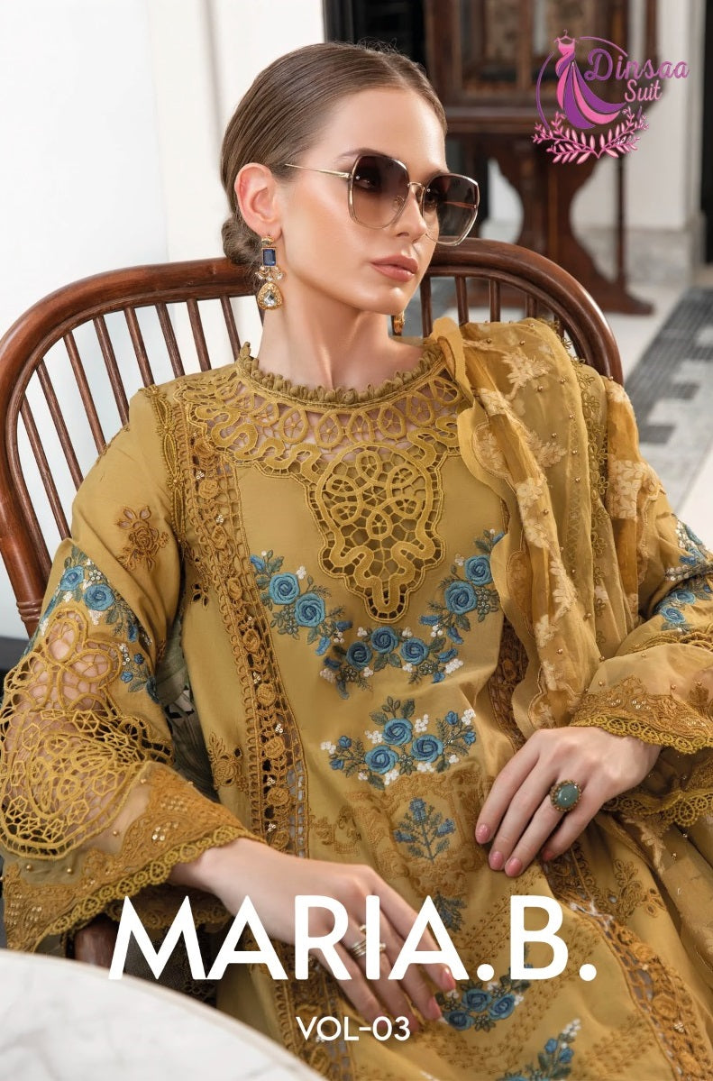 Dinsaa Suit Maria B Vol 3 Cotton With Embroderey Designer Fancy Salwar Kameez