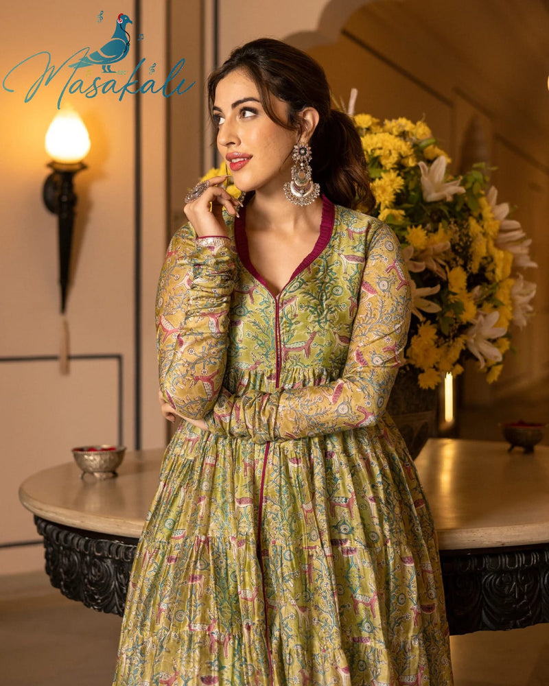 Mf Masakali Vol 1 Chanderi Silk Printed Stylish Flaired Kurti With Bottom & Dupatta