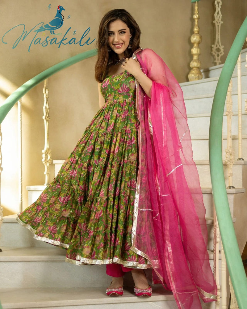 Mf Masakali Vol 1 Chanderi Silk Printed Stylish Flaired Kurti With Bottom & Dupatta