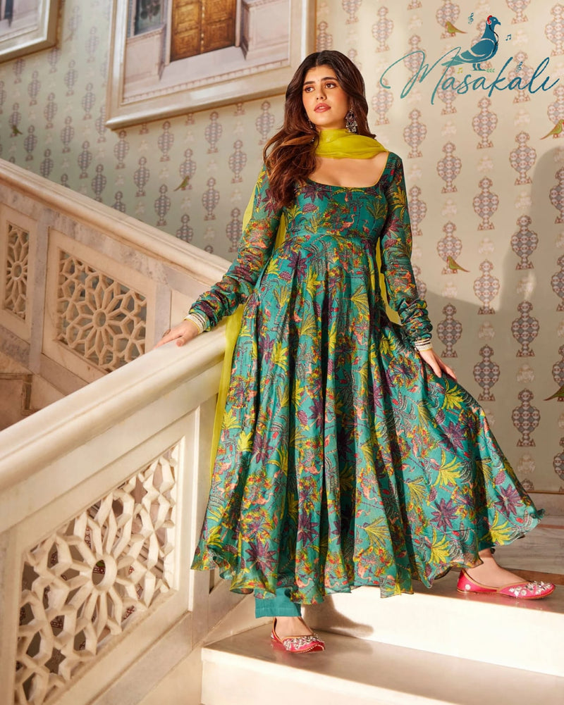 Mf Masakali Vol 1 Chanderi Silk Printed Stylish Flaired Kurti With Bottom & Dupatta