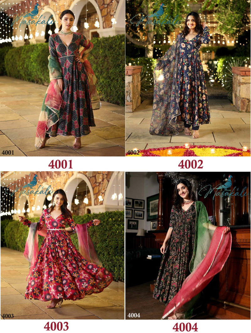 Mf Masakali Vol 4 Muslin Silk Digital Printed Casual Wear Gown With Pant