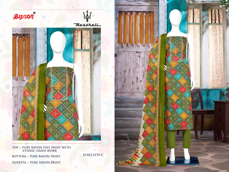 Bipson Fashion Maserati 2179 Rayon Foil Prints With Fancy Hand Work Unstitch Suits