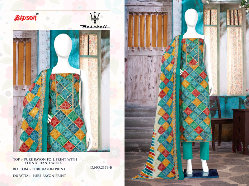 Bipson Fashion Maserati 2179 Rayon Foil Prints With Fancy Hand Work Unstitch Suits