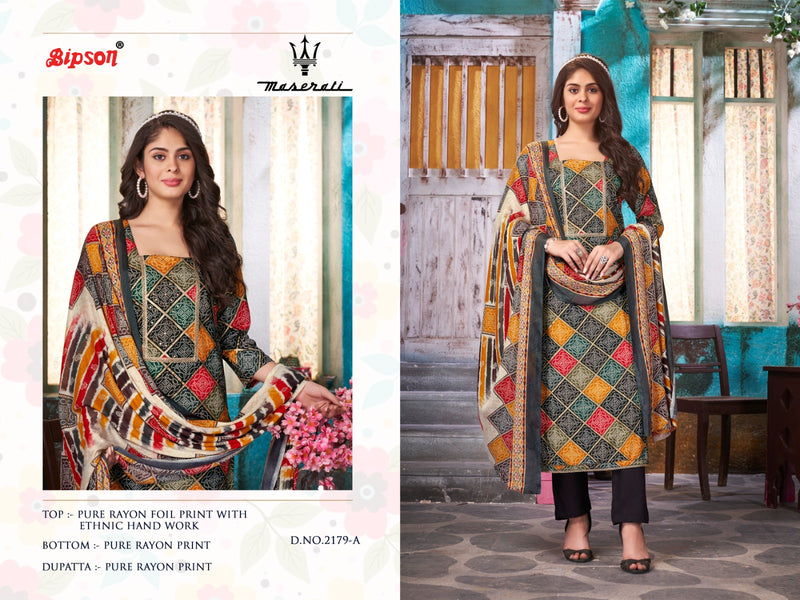 Bipson Fashion Maserati 2179 Rayon Foil Prints With Fancy Hand Work Unstitch Suits