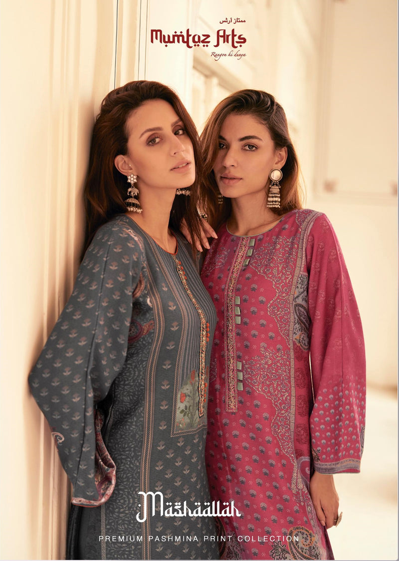 Mumtaz Arts Mashallah Pashmina Digital Printed With Heavy Neck Work Suit Collection