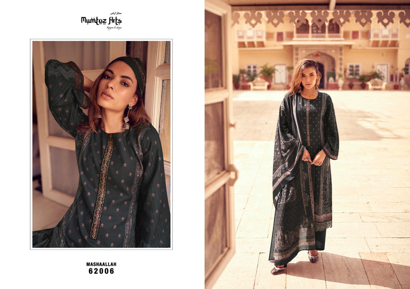 Mumtaz Arts Mashallah Pashmina Digital Printed With Heavy Neck Work Suit Collection