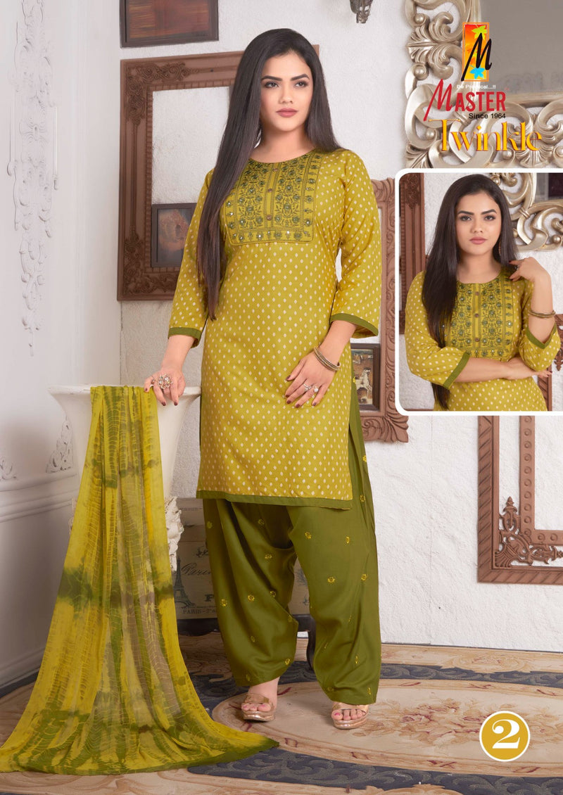 Master Twinkle Printed Rayon Ready Made Patiyala Suits