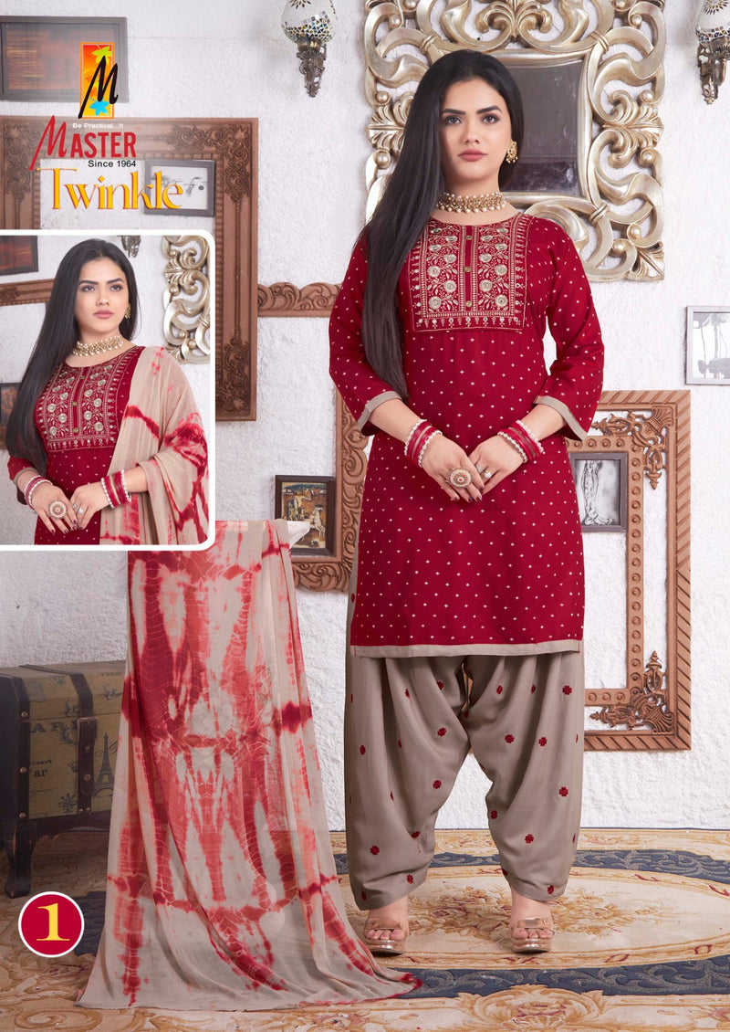 Master Twinkle Printed Rayon Ready Made Patiyala Suits