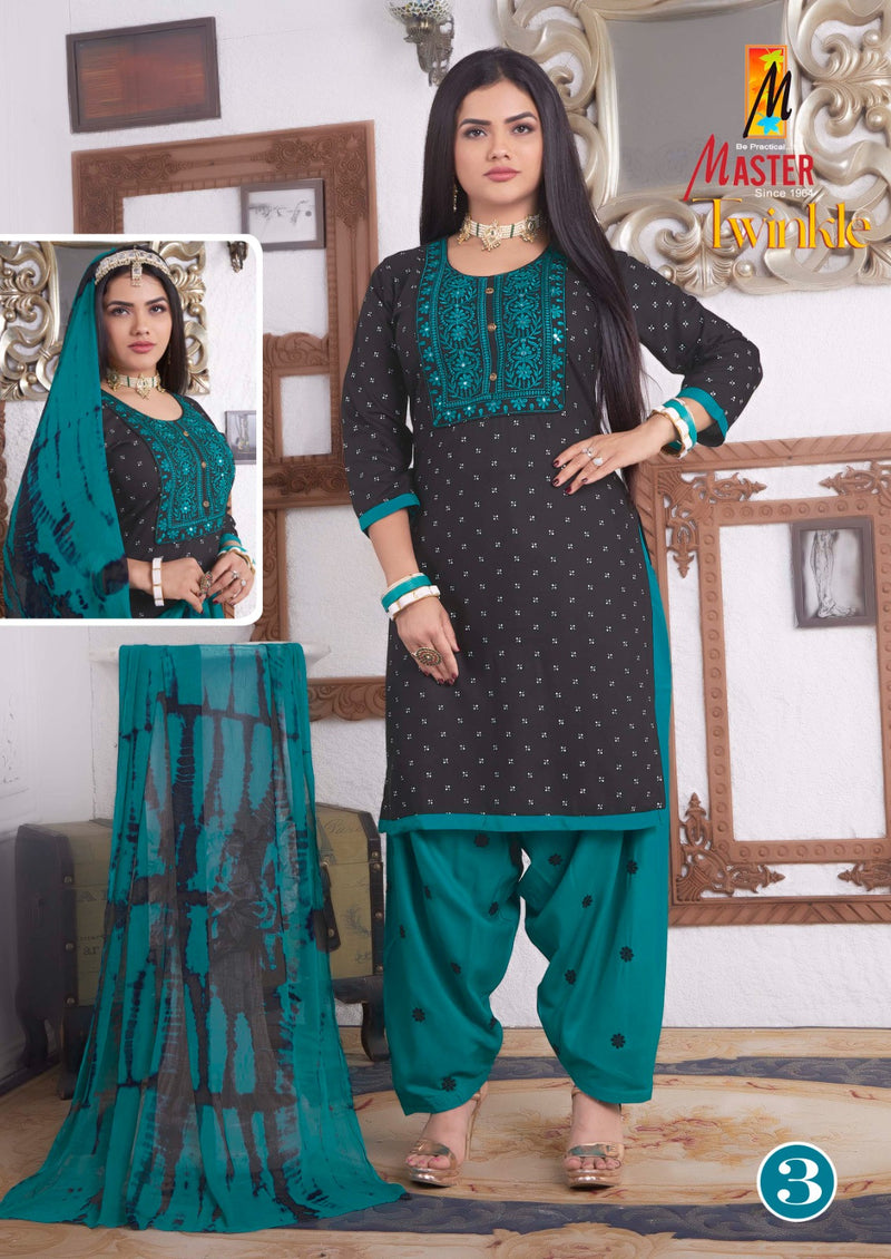 Master Twinkle Printed Rayon Ready Made Patiyala Suits