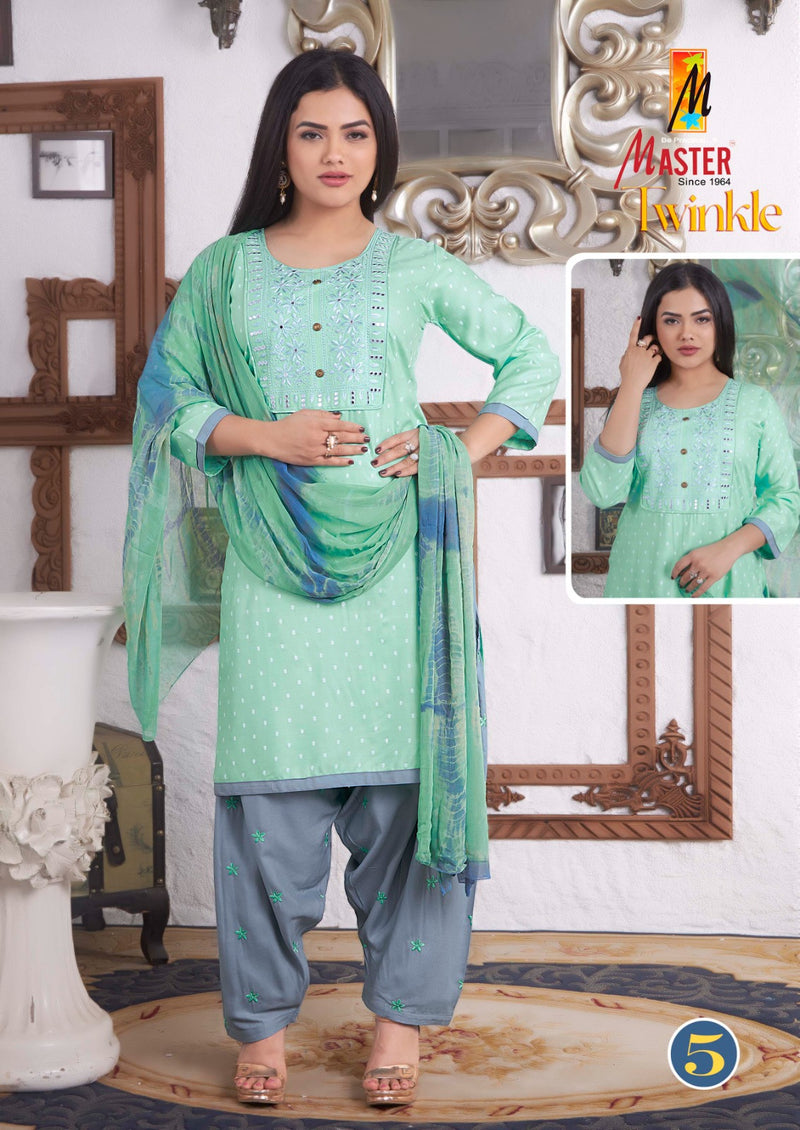 Master Twinkle Printed Rayon Ready Made Patiyala Suits