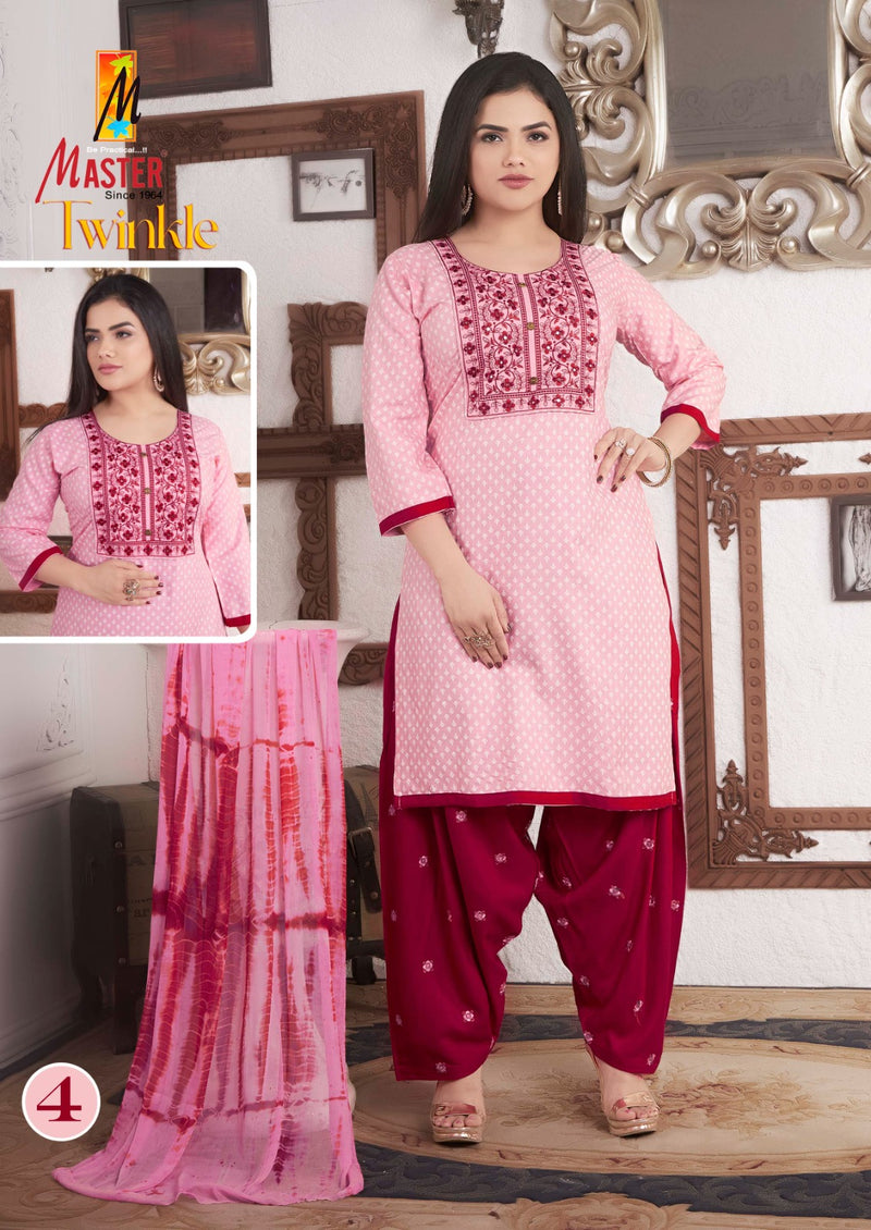 Master Twinkle Printed Rayon Ready Made Patiyala Suits