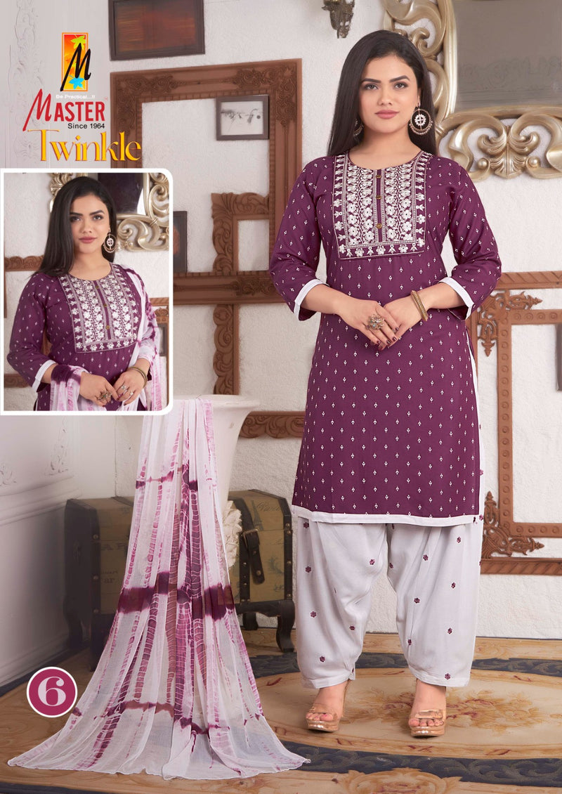 Master Twinkle Printed Rayon Ready Made Patiyala Suits