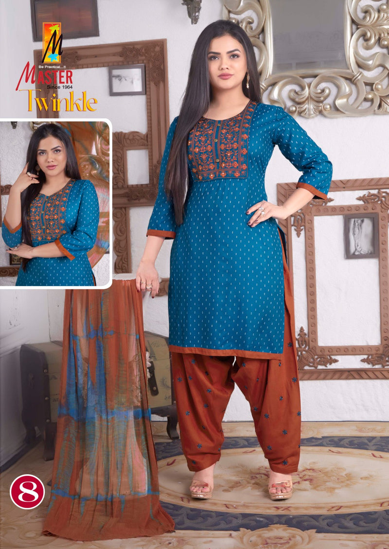 Master Twinkle Printed Rayon Ready Made Patiyala Suits