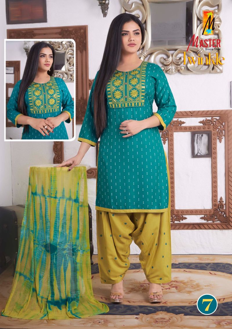 Master Twinkle Printed Rayon Ready Made Patiyala Suits