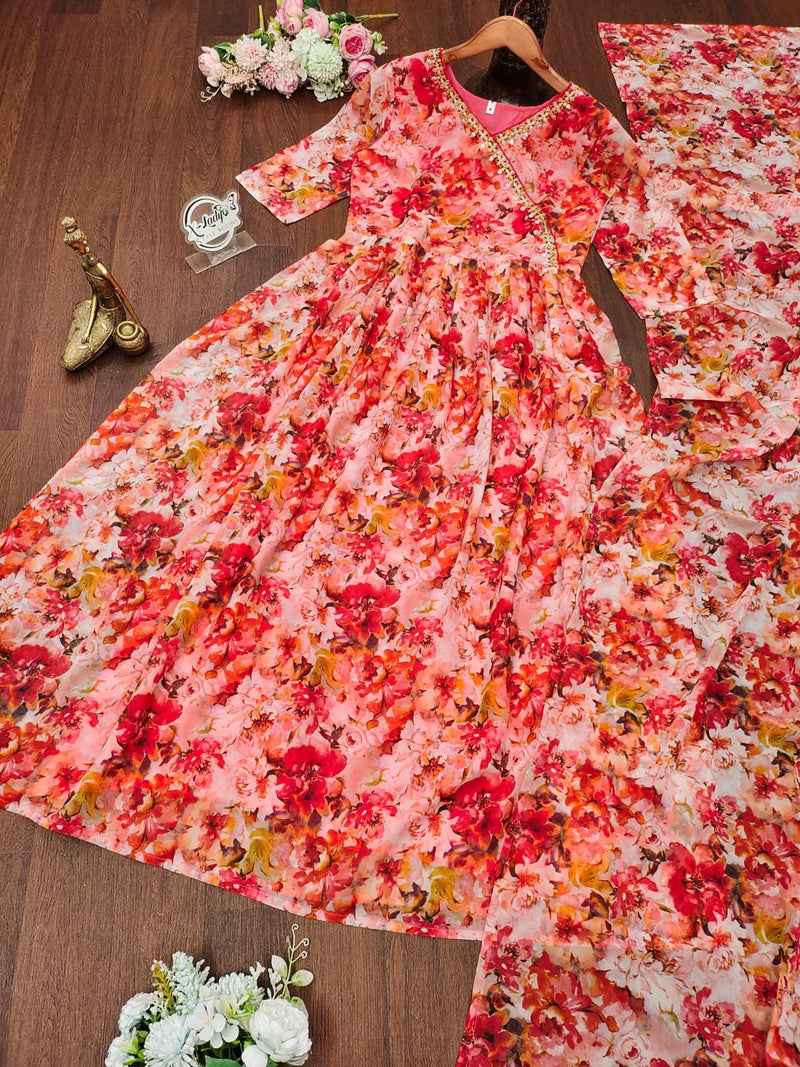 X Lady Maxy Gown Fox Georgette Floral Printed Flared Gown Collection