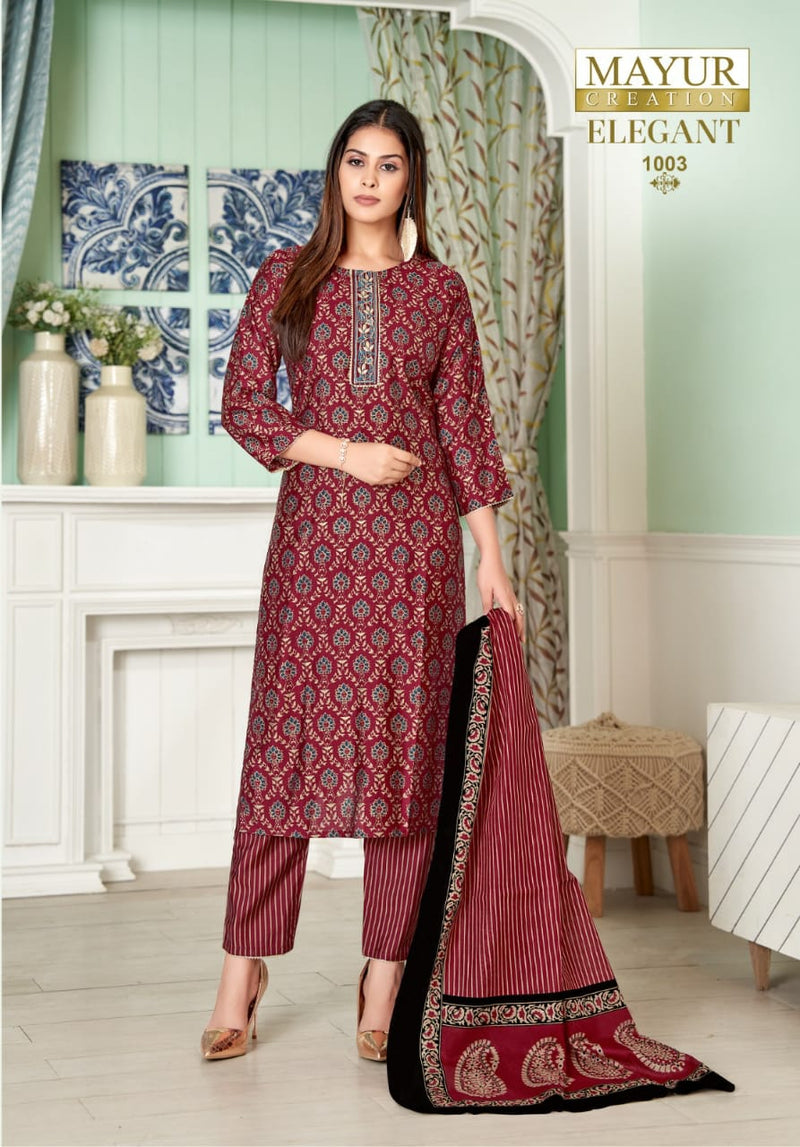 Mayur Creation Elegant Vol 1 Printed Cotton Fancy Tie Pattern Kurti Pant & Dupatta Set