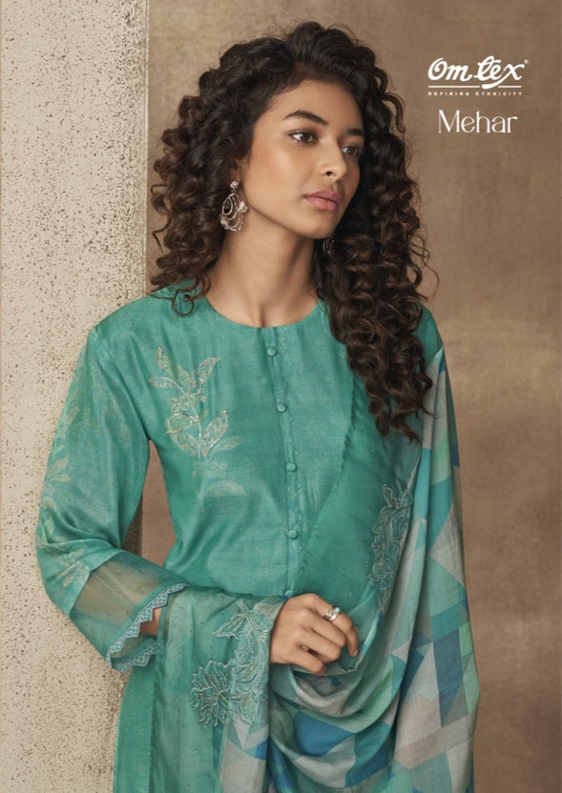 Omtex Mehar Muslin Digital Print With Hand Work Designer Suits