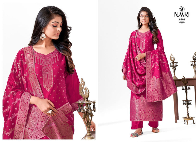 Naari Mehar Vol 4 Muslin Jacquard Fancy Embroidery Designer Salwar Suits