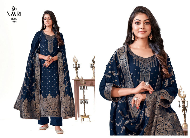 Naari Mehar Vol 4 Muslin Jacquard Fancy Embroidery Designer Salwar Suits