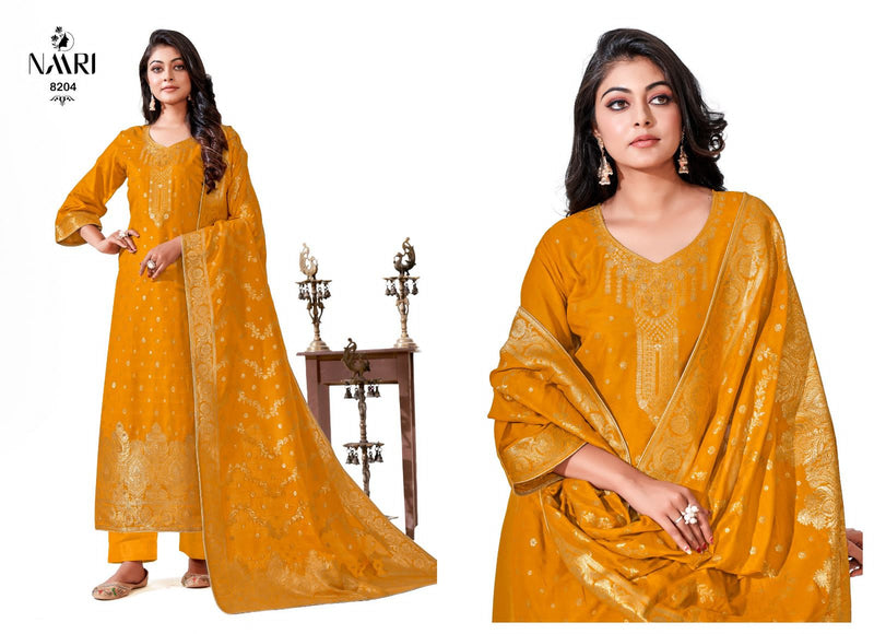 Naari Mehar Vol 4 Muslin Jacquard Fancy Embroidery Designer Salwar Suits
