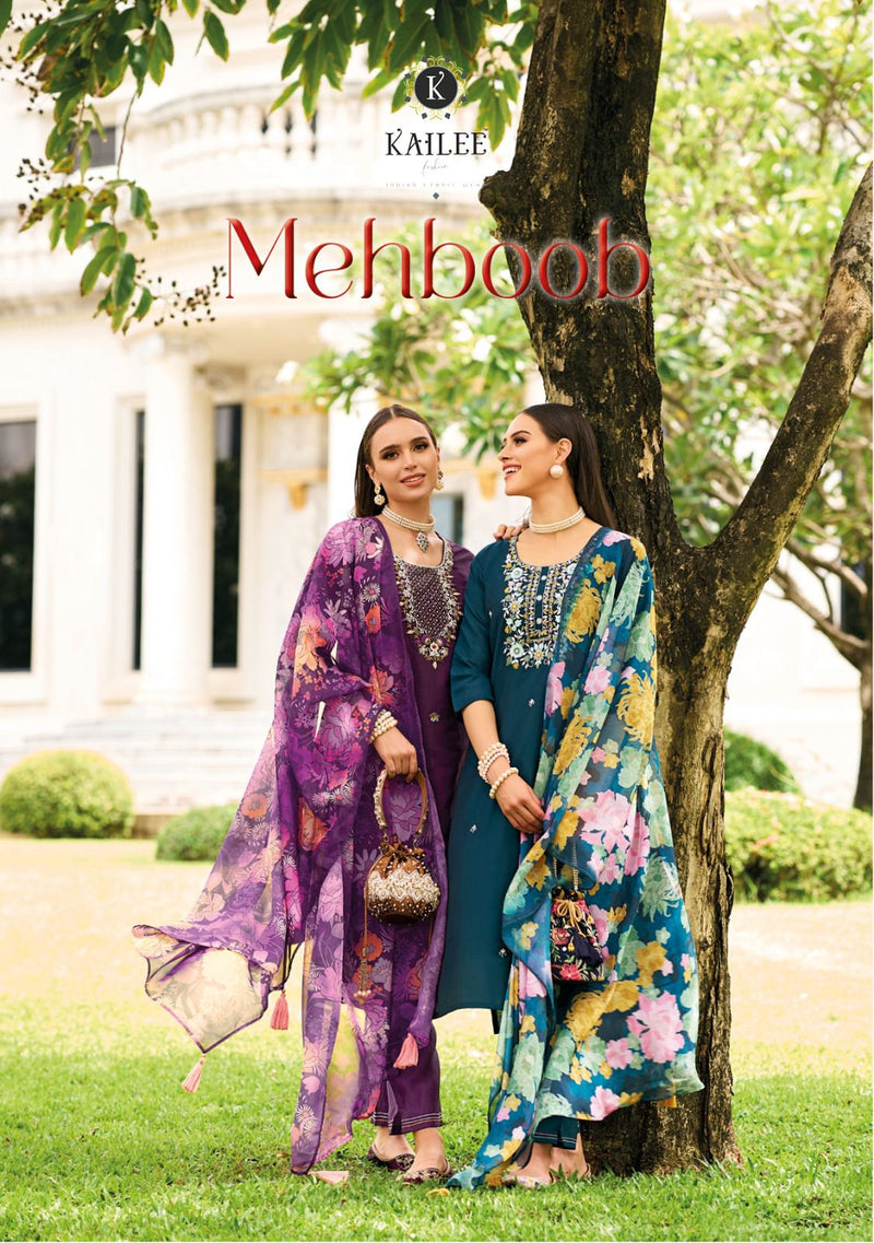 Kailee Fashion Mehboob Viscose With Mirror Work Designer Kurti With Pant