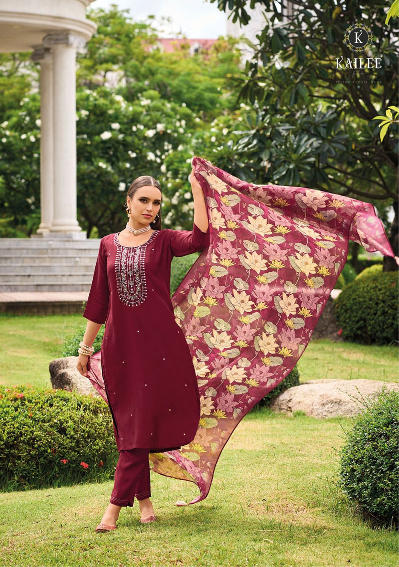 Kailee Fashion Mehboob Viscose With Mirror Work Designer Kurti With Pant