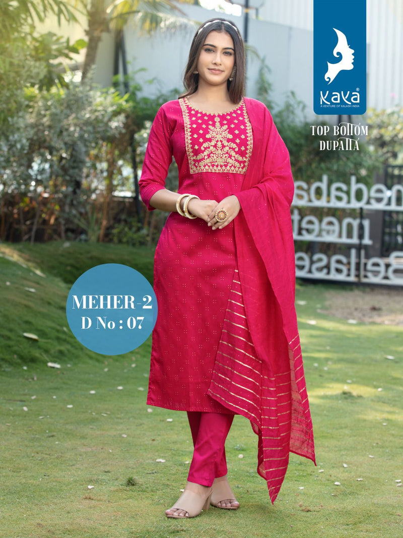 Kaya Meher Vol 2 Silk Fabric Fancy Designer Kurti With Bottom & Dupatta