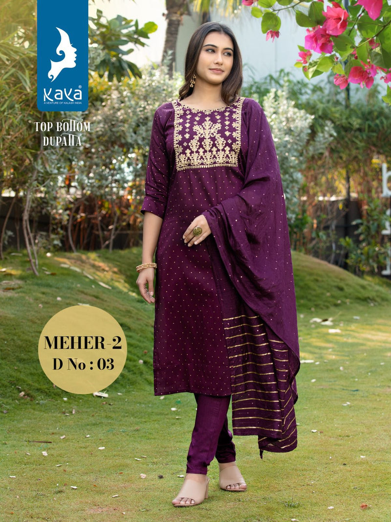 Kaya Meher Vol 2 Silk Fabric Fancy Designer Kurti With Bottom & Dupatta