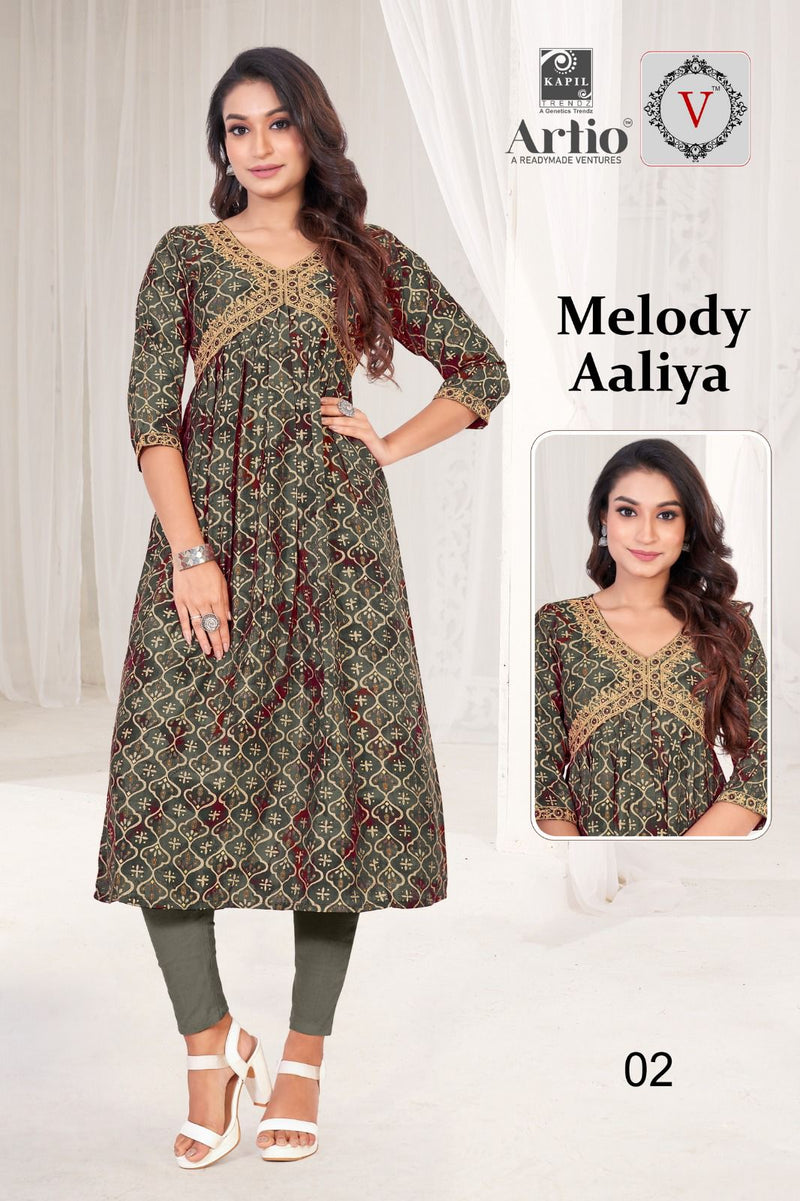 Kapil Trendz Melody Aaliya Modal Foil Printed Fabrics Fancy Aaliya Pattern Kurtis