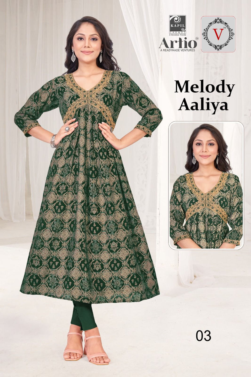 Kapil Trendz Melody Aaliya Modal Foil Printed Fabrics Fancy Aaliya Pattern Kurtis