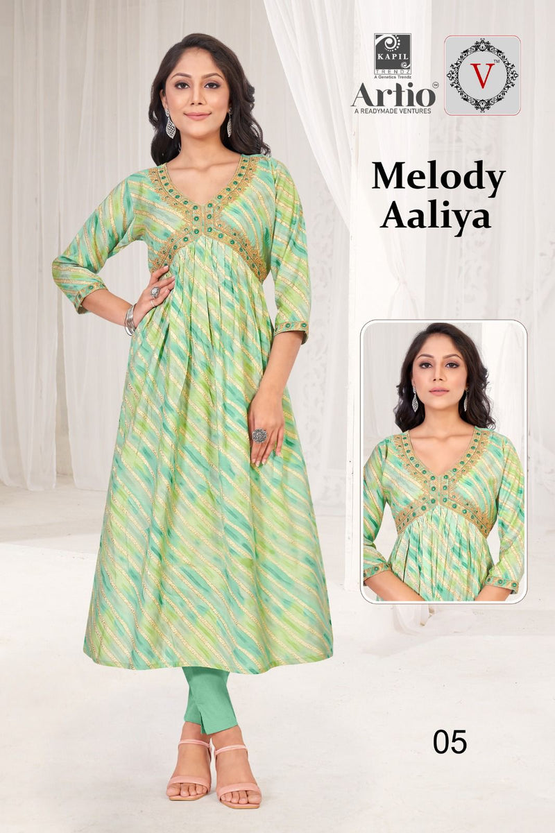 Kapil Trendz Melody Aaliya Modal Foil Printed Fabrics Fancy Aaliya Pattern Kurtis